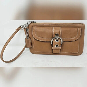 Coach Tan Leather Wristlet Clutch